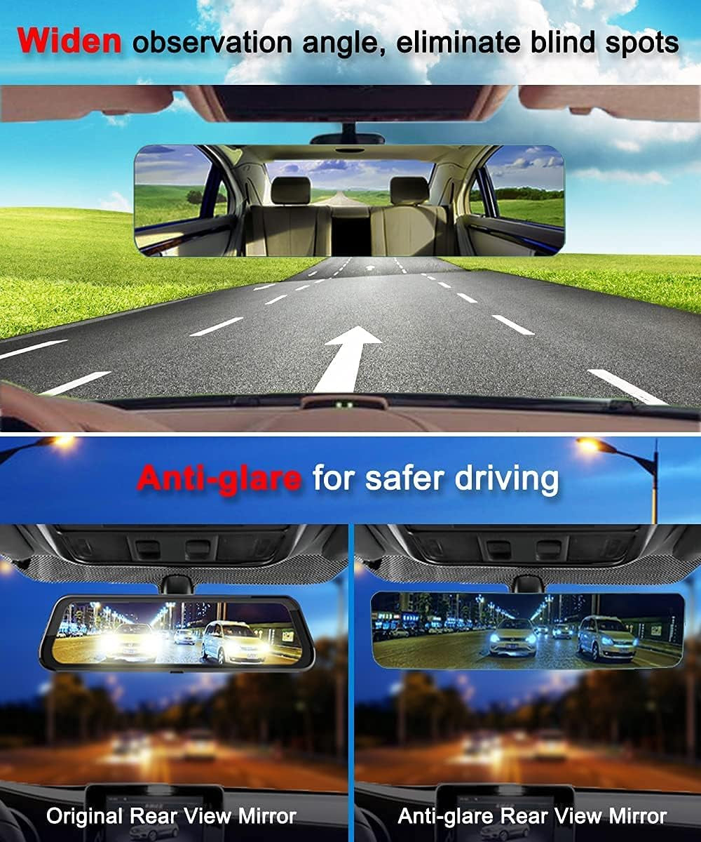 🪞 Frameless Anti-Glare Rearview Mirror – Panoramic Wide Interior View