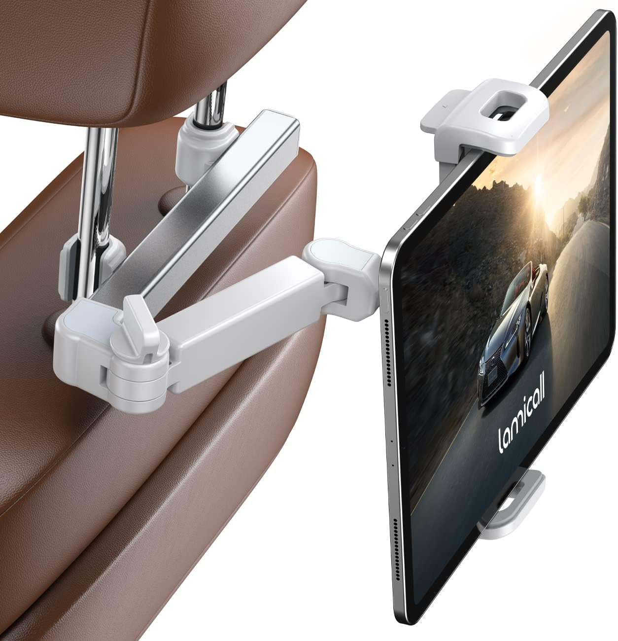Adjustable Car Headrest Tablet Holder - 3-in-1 Mount for Back Seat Entertainment - Perfect for Kids, Fits 4.7-11" Devices like iPad Pro, Galaxy, Fire - Essential for Road Trips - Black