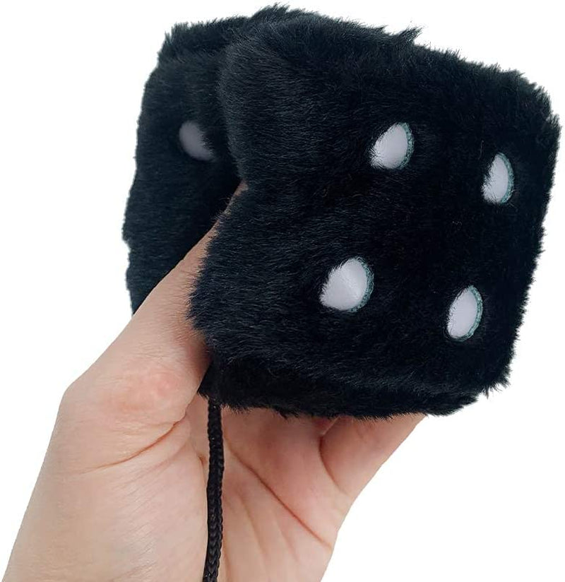 Black Fuzzy Dice – Retro Hanging Car Mirror Decoration 🎲🖤