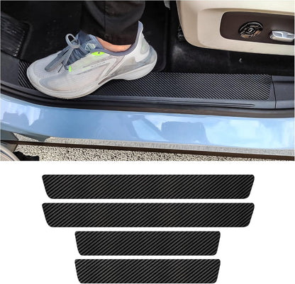 4Pcs Carbon Fiber Car Door Sill Protectors - Self-Adhesive Anti-Scratch Stickers for Enhanced Interior Style (White/Sport)