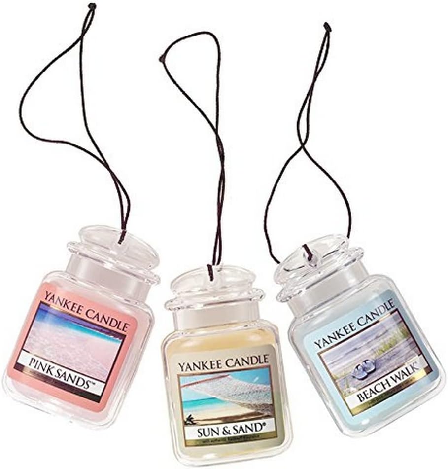 Yankees Candle Ultimate 3-Pack Hanging Car Jar® Air Fresheners - Neutralizes Odors for 30 Days! Includes Beach Walk, Pink Sands & Sun and Sand