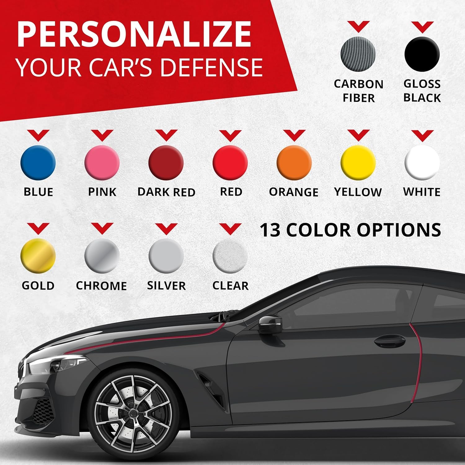 All-Fit Universal Car Door Edge Protector - Flexible DIY Trim to Prevent Scratches & Dings (10 Ft - Red)