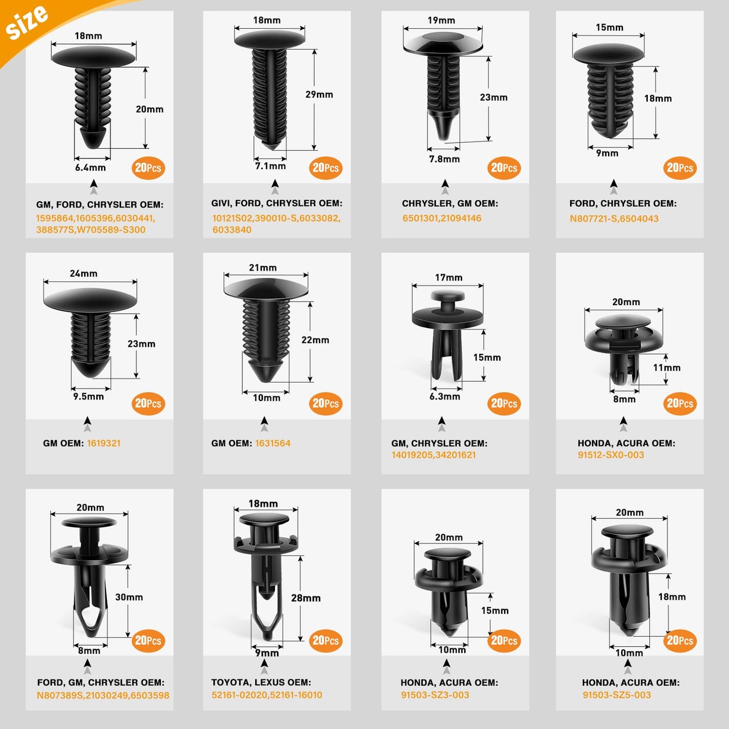 240PCS Car Retainer Clip Set – Rivets & Fasteners for GM, Ford, Toyota ⚙️🧰