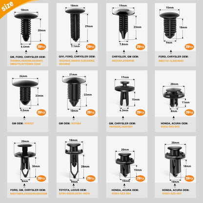 240PCS Car Retainer Clip Set – Rivets & Fasteners for GM, Ford, Toyota ⚙️🧰