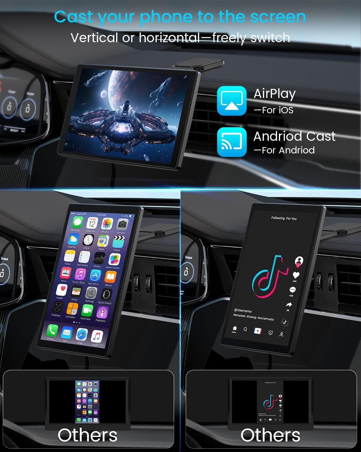 🚙 8” Wireless CarPlay Display – Android Auto, 1080P Backup Cam, GPS, Rotatable Touchscreen 📡💫