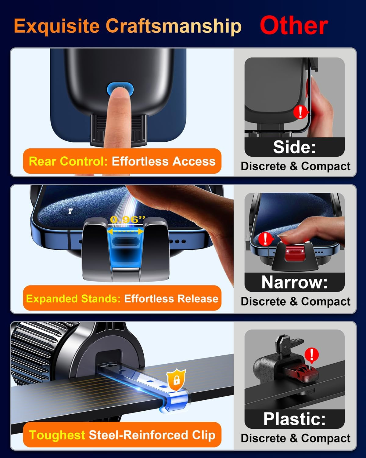 Universal  Car Phone Holder - Hands-Free Mount for Windshield, Dashboard & Air Vent - Fits All Smartphones & Cameras