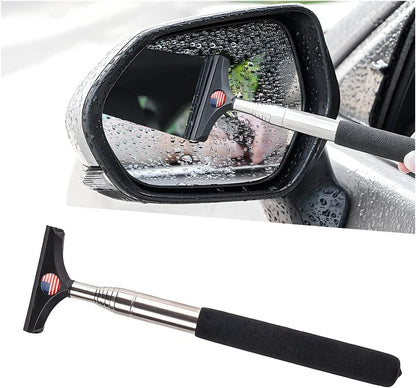 Ultimate Car Rearview Mirror Wiper - Retractable Auto Glass Squeegee with Telescopic Rod, Portable Water Cleaner for All Vehicles (Black)