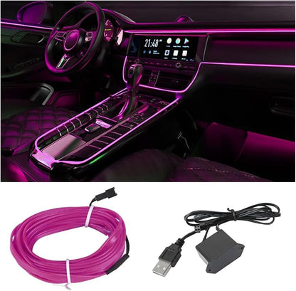 ⚡ EL Wire Neon Interior Car Lights – 16FT USB Glow Strip with Fuse Protection, Smooth Ambient Edge Lighting 🔵✨