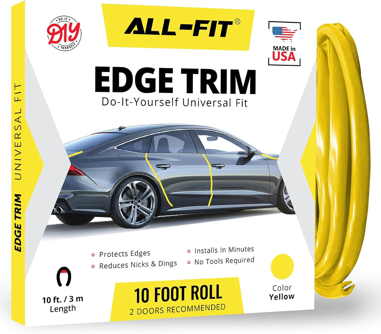 All-Fit Universal Car Door Edge Protector - Flexible DIY Trim to Prevent Scratches & Dings (10 Ft - Red)