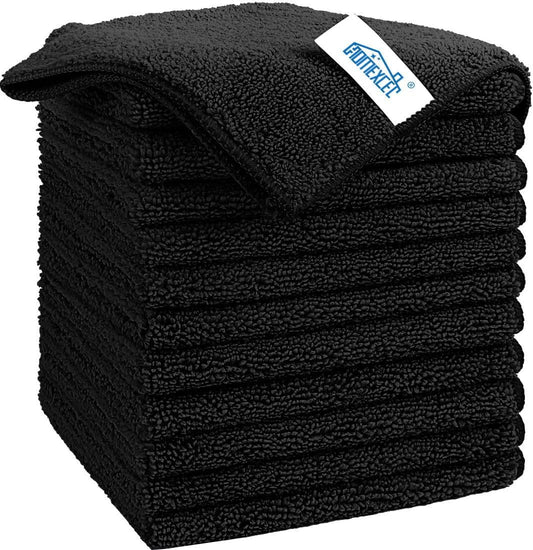 12PCS Black Microfiber Towels – Lint-Free Car Wash & Detail Cloths 🖤🧽