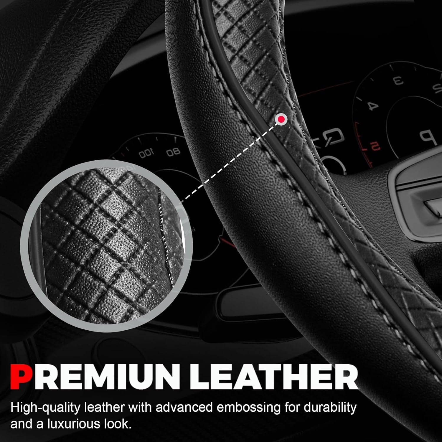Premium Microfiber Leather Steering Wheel Cover with Anti-Slip Lining - Universal Fit for 14.5-15 Inch Wheels - Sleek Black Design