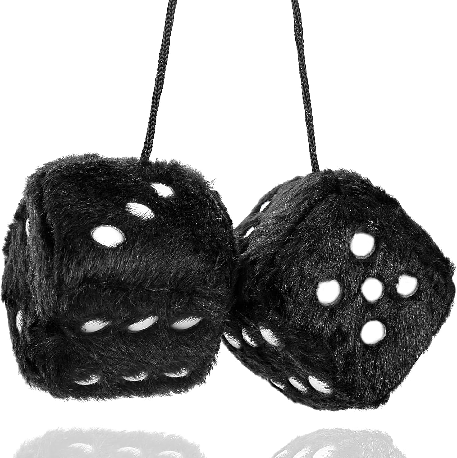 Black Fuzzy Dice – Retro Hanging Car Mirror Decoration 🎲🖤