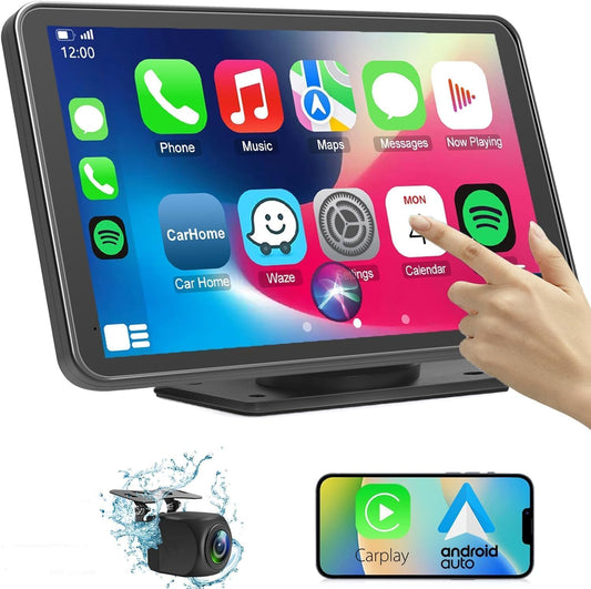 Wireless Car Stereo Compatible with Apple Carplay and Android Auto,7" HD Portable Bluetooth Carplay Touch Screen for Car,With Backup Camera Car Play for All Cars