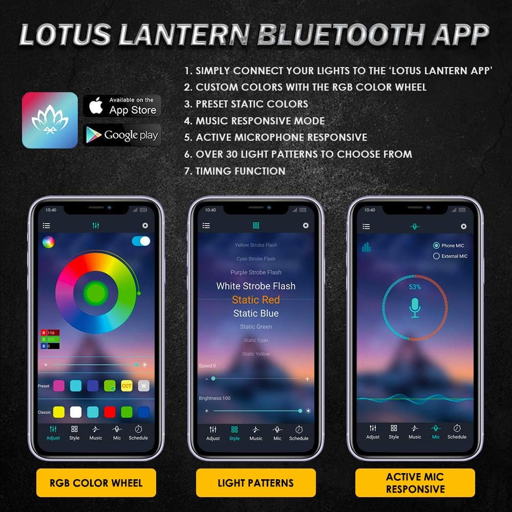 4Pcs Underglow LED Lights for Cars, 8 Color RGB 252 Leds Sound Active Function Music Mode Underglow Kit, Bluetooth APP & Remote Control, Waterproof Underbody Neon Strip Light for Car SUV Truck