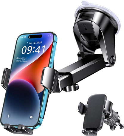 Universal  Car Phone Holder - Hands-Free Mount for Windshield, Dashboard & Air Vent - Fits All Smartphones & Cameras