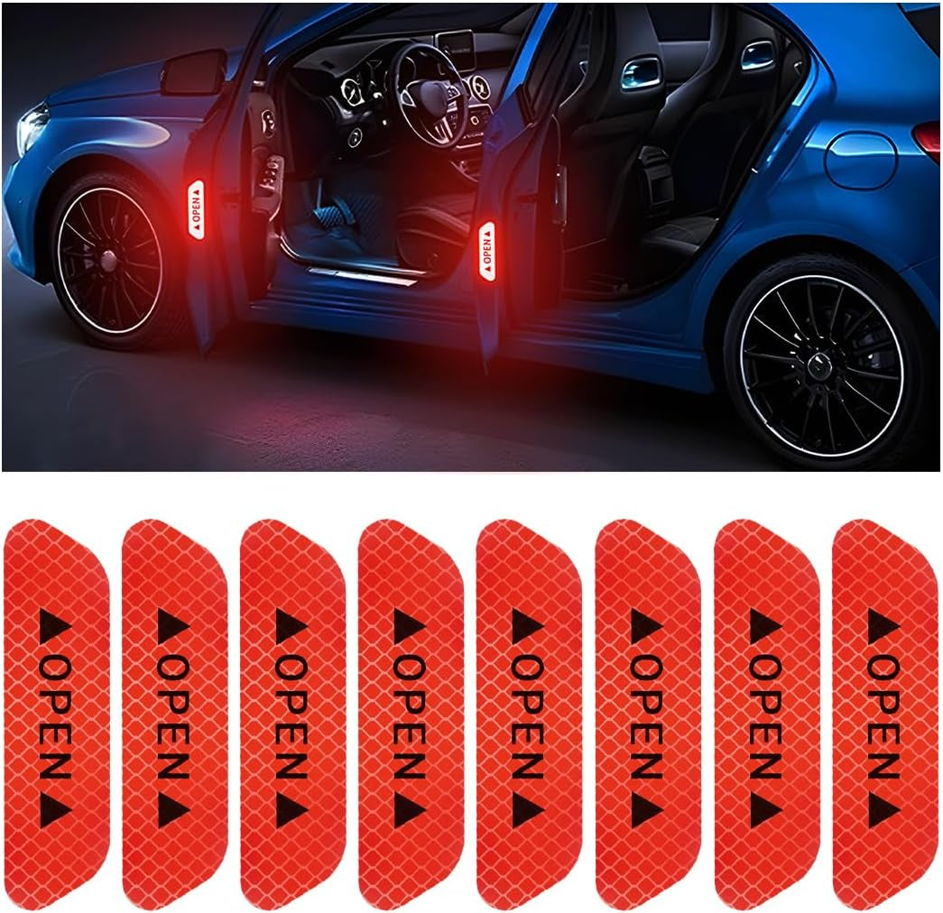 4PCS Reflective Door Warning Stickers – Anti-Collision Safety Decals 💡🚗