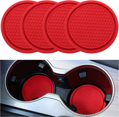 Universal Non-Slip Car Cup Coasters - 4PCS Red Interior Accessories for Perfectly Secure Hold