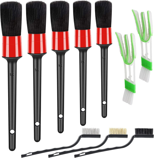 10PCS Auto Detailing Brush Kit – Boar Hair Interior & Exterior Cleaning Set 🧽✨