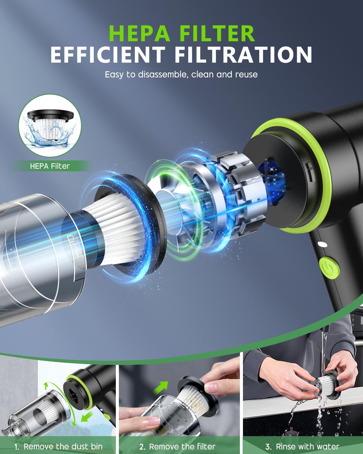 Cordless Car Vacuum — 12000PA Powerful Suction, 2-in-1 Portable Interior Cleaner