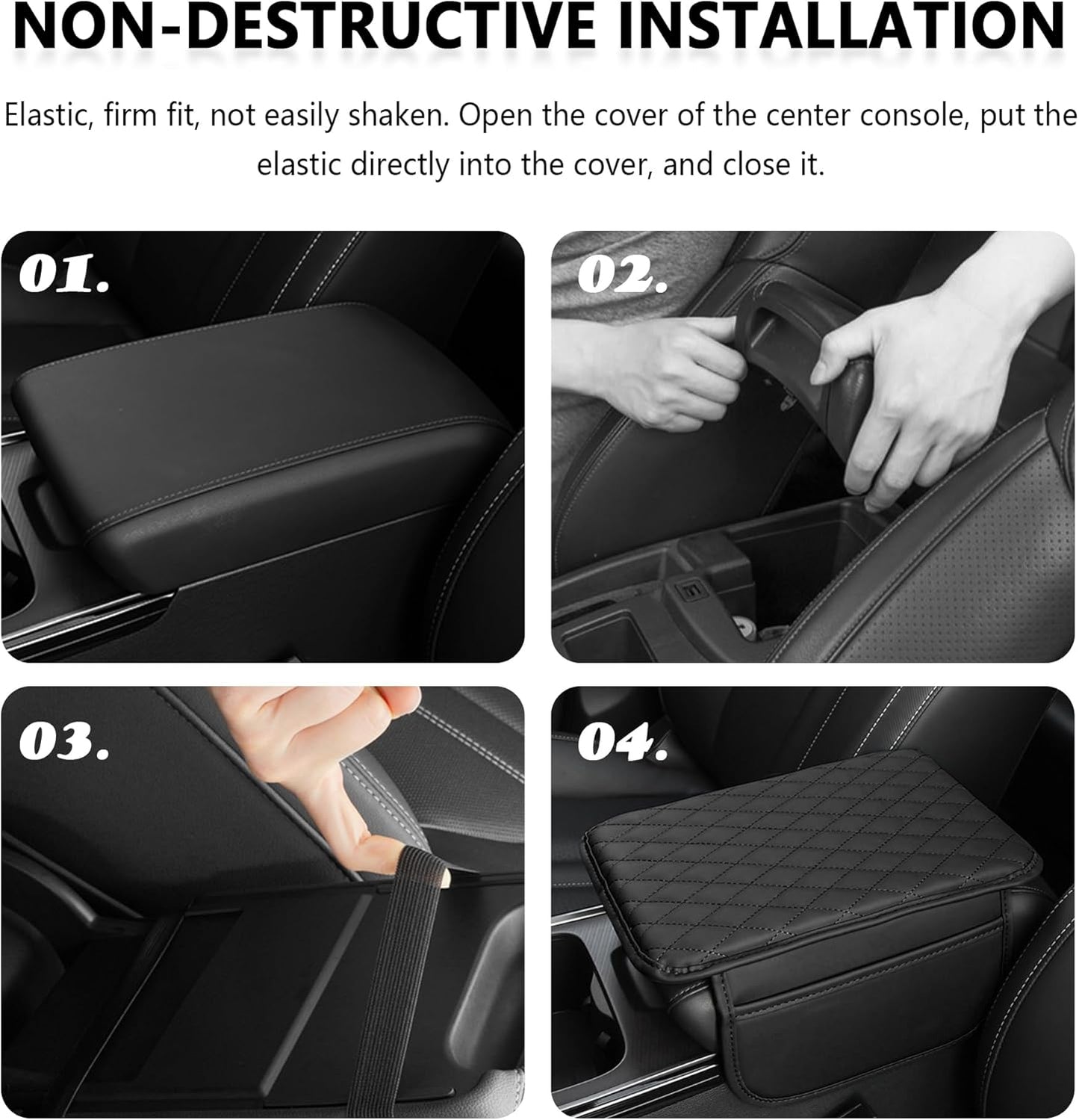 Luxury Microfiber Leather Car Center Console Cover with Storage Bags - Universal Armrest Cushion and Organizer (Black)