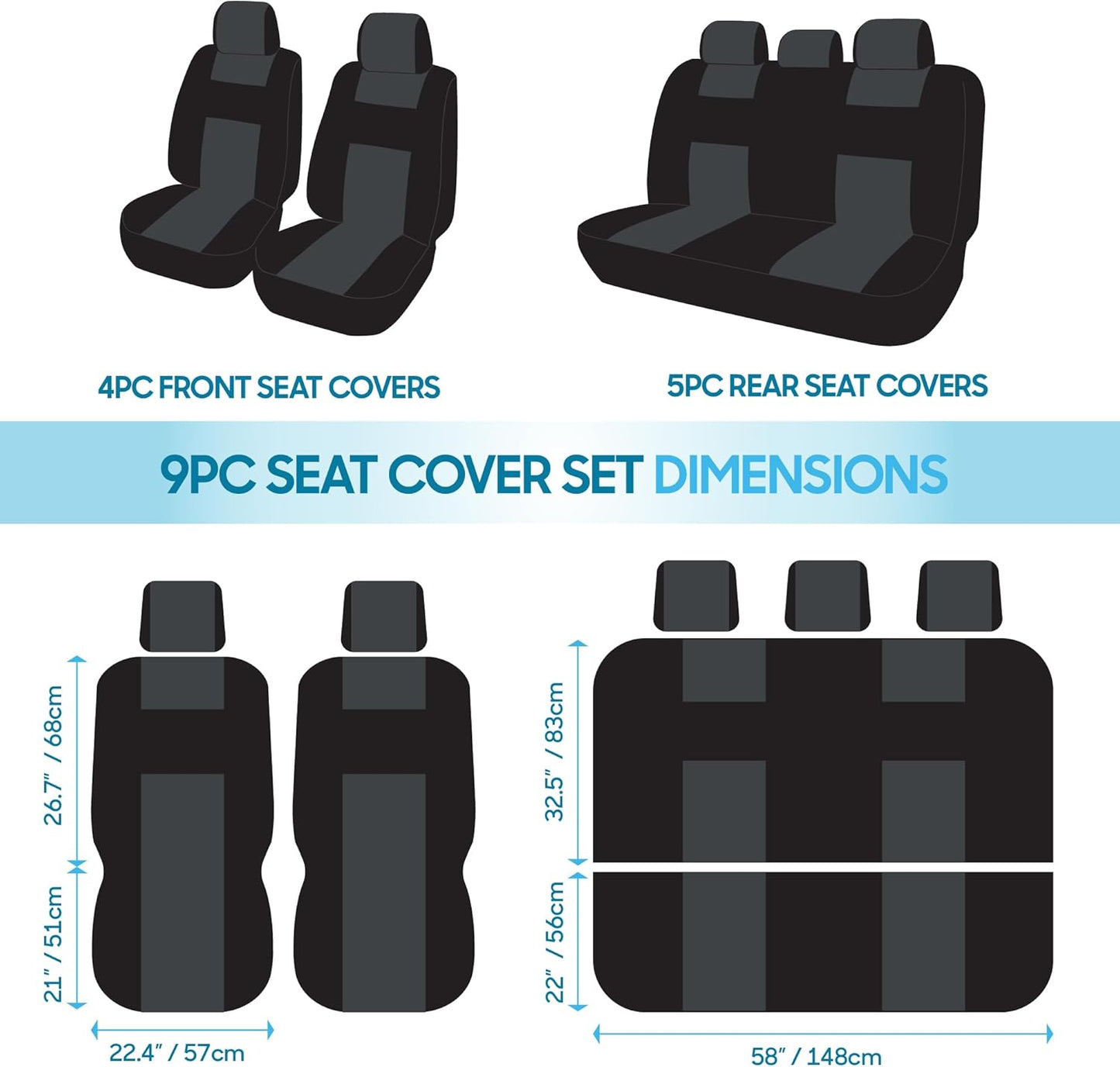 Upgrade Your Vehicle with  Solid Black Full Set Polypro Car Seat Covers – Easy Install for Front & Rear Split Bench Seats, Perfect for Cars, Trucks, SUVs, and Vans!