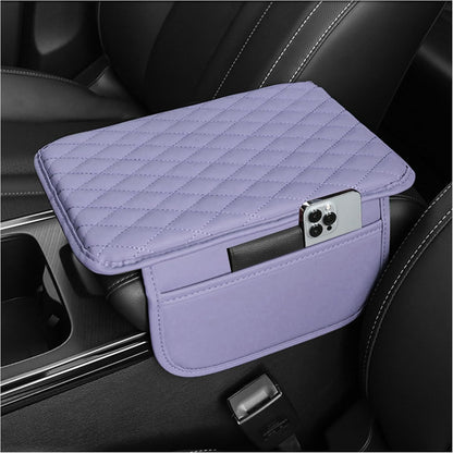 Luxury Microfiber Leather Car Center Console Cover with Storage Bags - Universal Armrest Cushion and Organizer (Black)