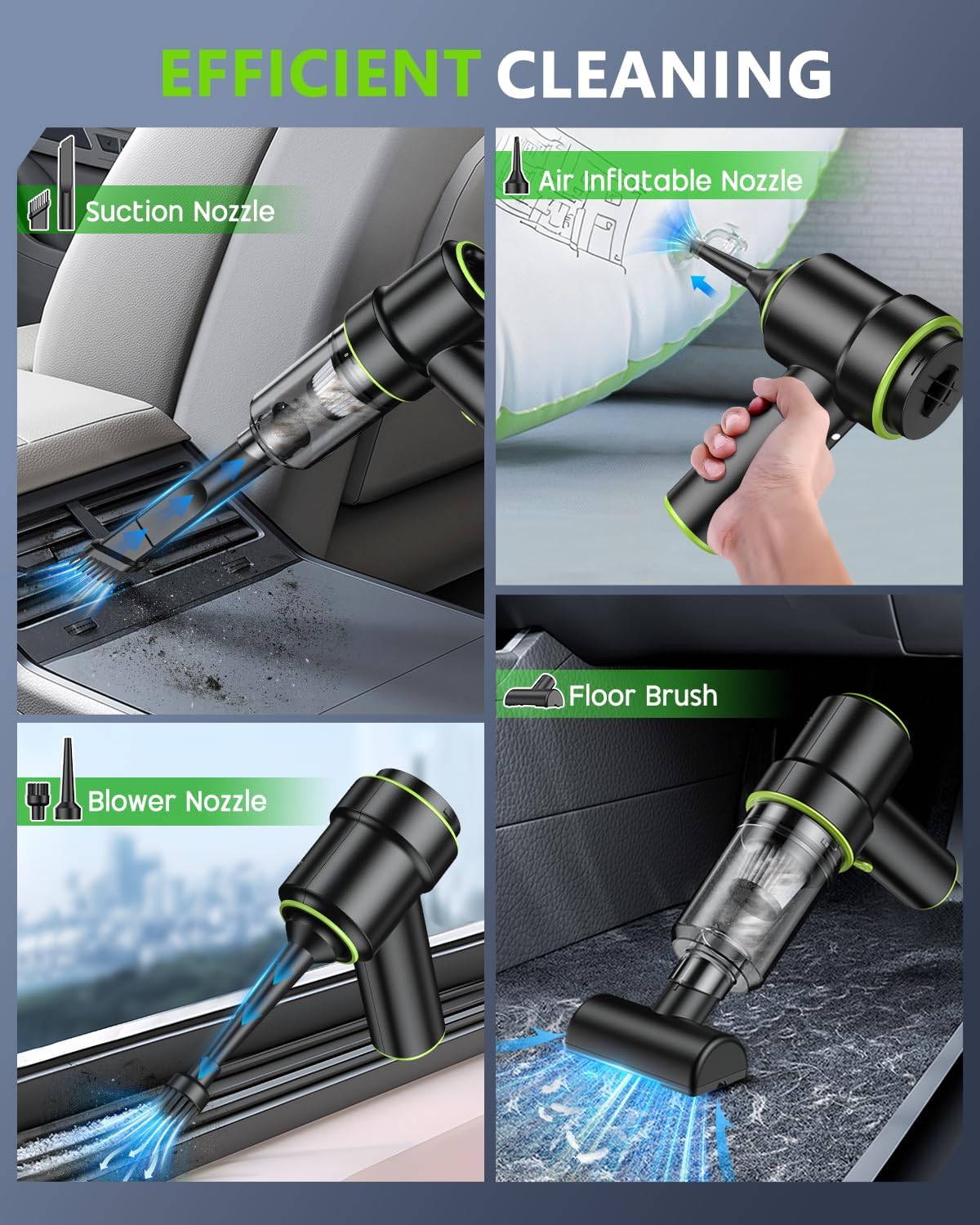 Cordless Car Vacuum — 12000PA Powerful Suction, 2-in-1 Portable Interior Cleaner