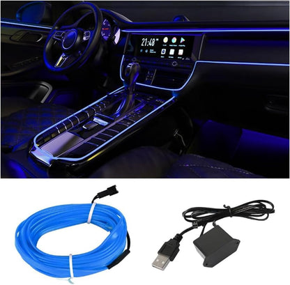 ⚡ EL Wire Neon Interior Car Lights – 16FT USB Glow Strip with Fuse Protection, Smooth Ambient Edge Lighting 🔵✨