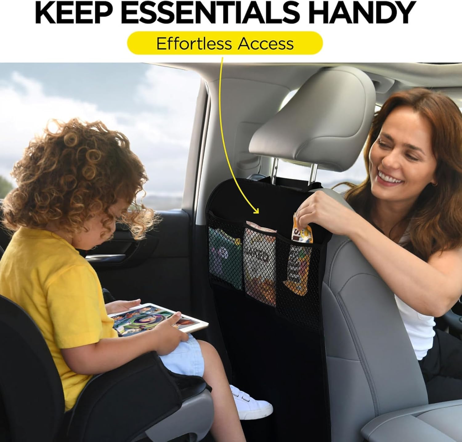 X-Large Waterproof Back Seat Covers for Kids - 2 Pack with 3 Pocket Storage Organizer, Ultimate Protection Against Dirt, Mud & Scratches