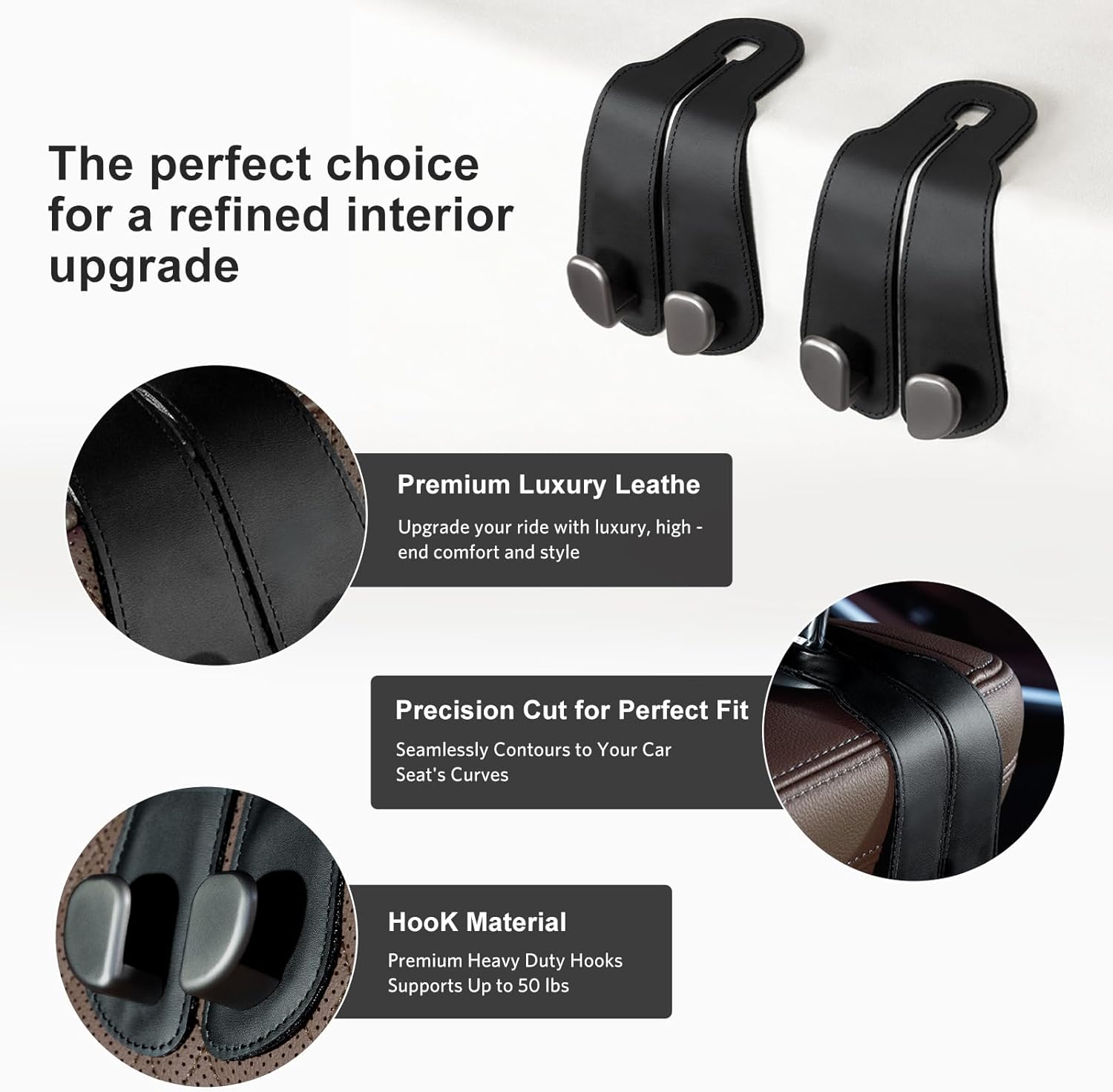 Premium Leather Car Purse Hook — Universal Seat Back Bag Holder (2-Pack)
