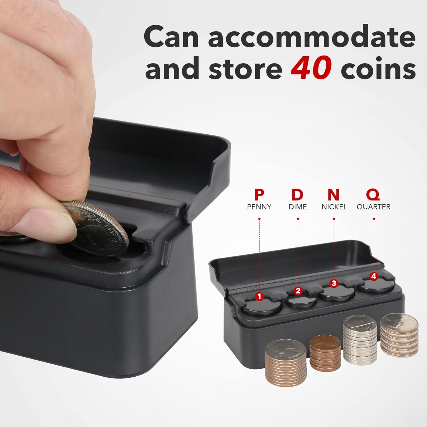 Car Coin Holder - Versatile Dash-Mounted Organizer for All Coin Sizes - Perfect for Most Cars & Trucks (Black)