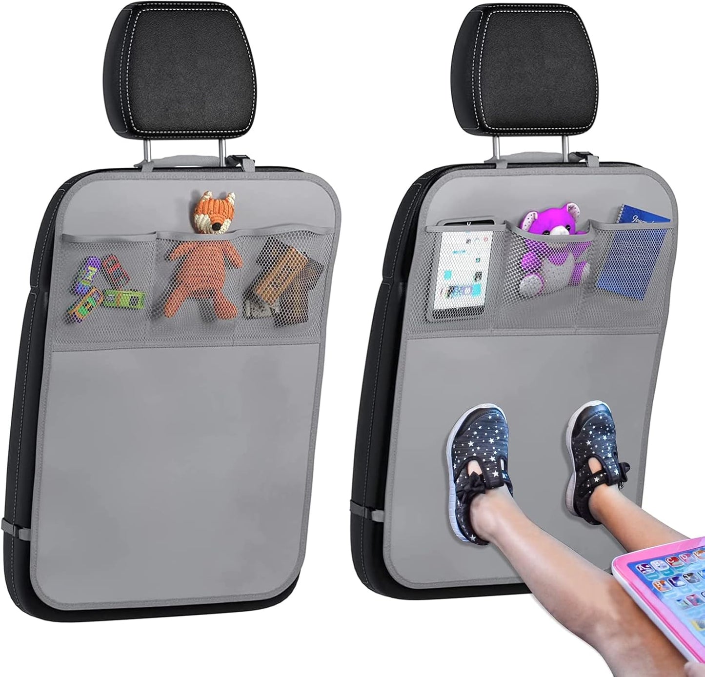 X-Large Waterproof Back Seat Covers for Kids - 2 Pack with 3 Pocket Storage Organizer, Ultimate Protection Against Dirt, Mud & Scratches