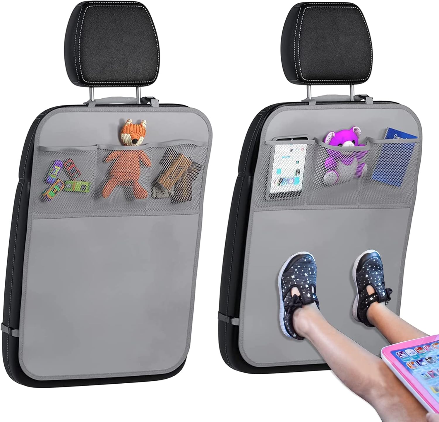 X-Large Waterproof Back Seat Covers for Kids - 2 Pack with 3 Pocket Storage Organizer, Ultimate Protection Against Dirt, Mud & Scratches