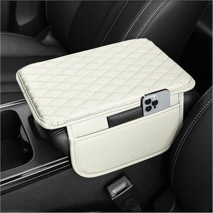 Luxury Microfiber Leather Car Center Console Cover with Storage Bags - Universal Armrest Cushion and Organizer (Black)