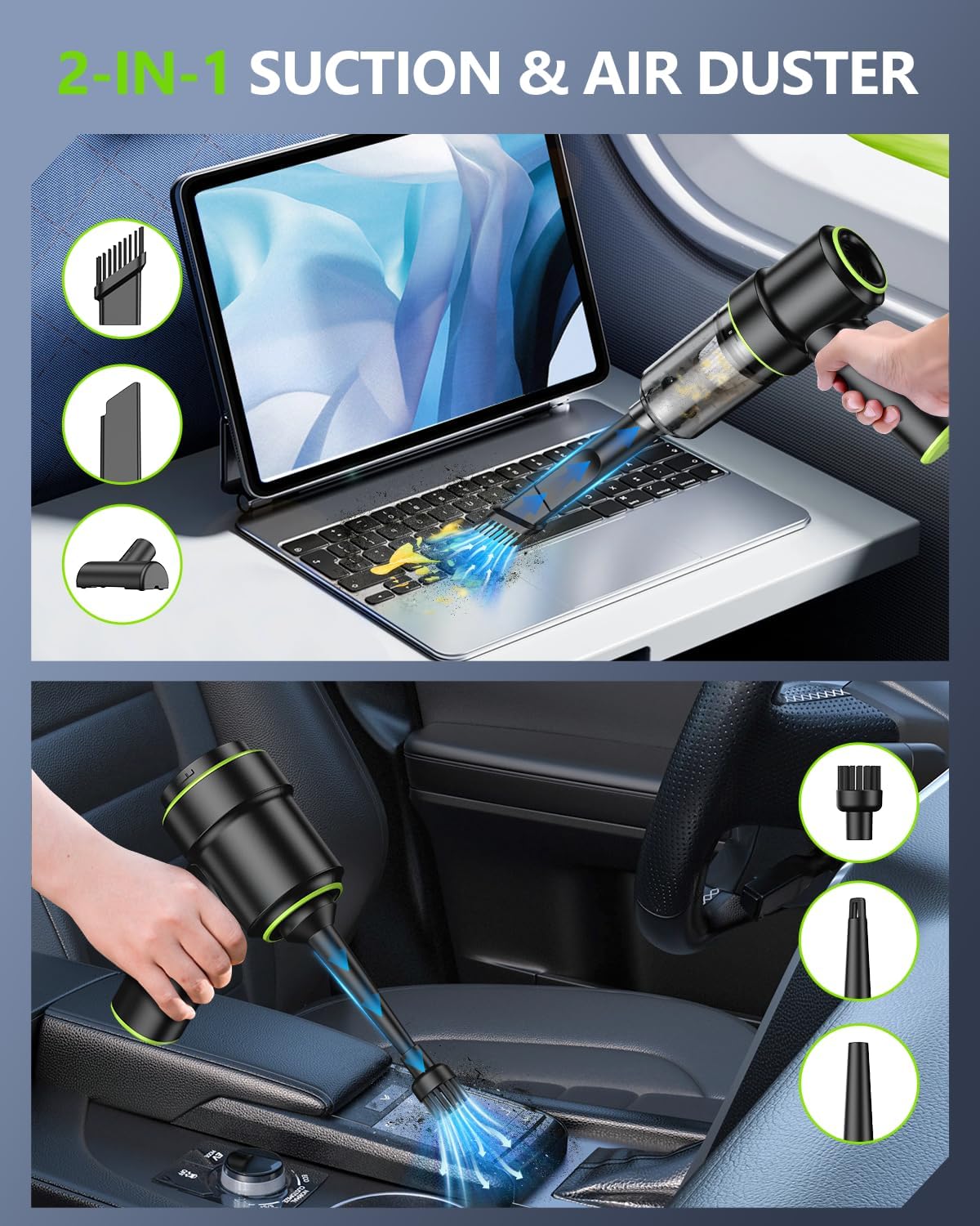 Cordless Car Vacuum — 12000PA Powerful Suction, 2-in-1 Portable Interior Cleaner