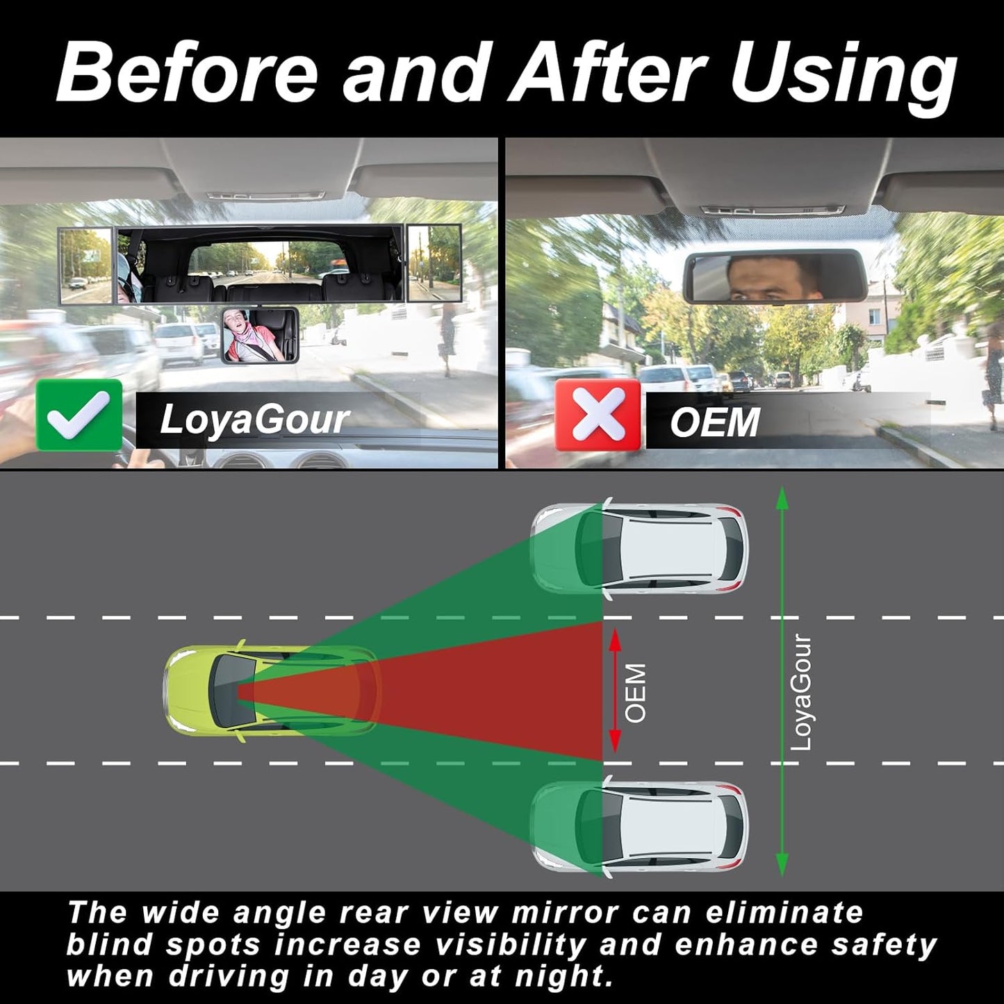 👶 15” Rear View Mirror with Baby Mirror – Panoramic Blind Spot Extender