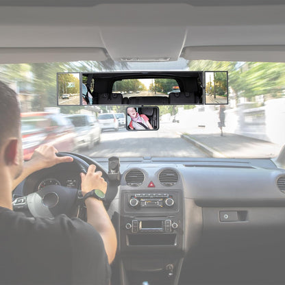 👶 15” Rear View Mirror with Baby Mirror – Panoramic Blind Spot Extender