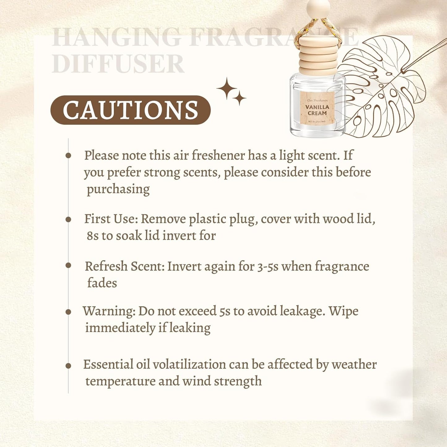 6-Pack Car Air Freshener Diffuser for Women - Cute Essential Oil Hanging Scents for a Fresh Car Interior (Light Fragrance)