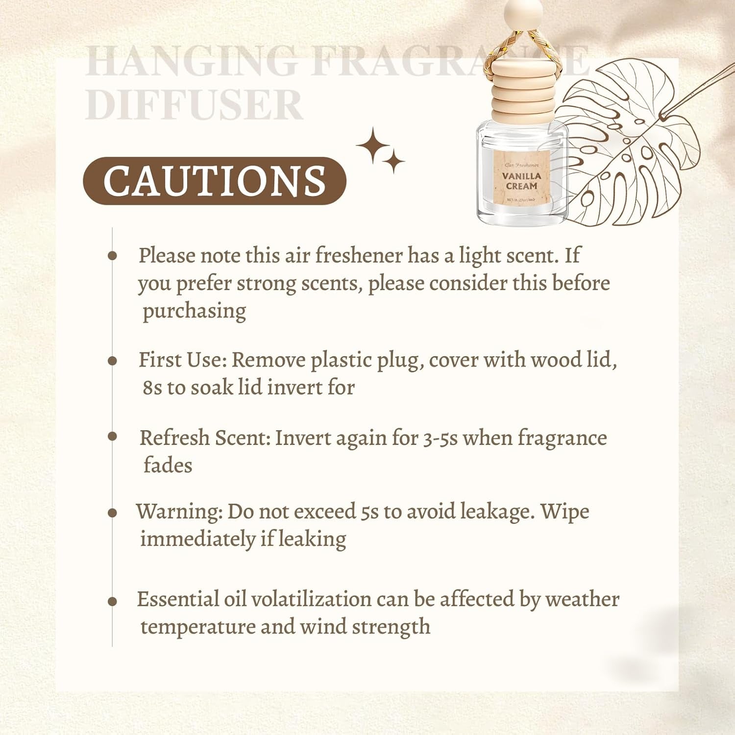 6-Pack Car Air Freshener Diffuser for Women - Cute Essential Oil Hanging Scents for a Fresh Car Interior (Light Fragrance)