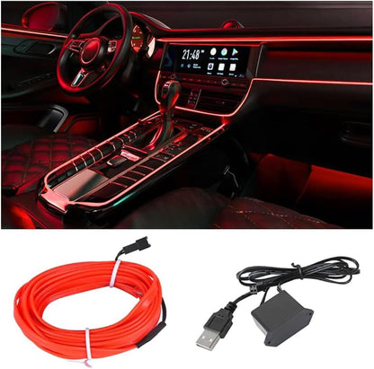 ⚡ EL Wire Neon Interior Car Lights – 16FT USB Glow Strip with Fuse Protection, Smooth Ambient Edge Lighting 🔵✨