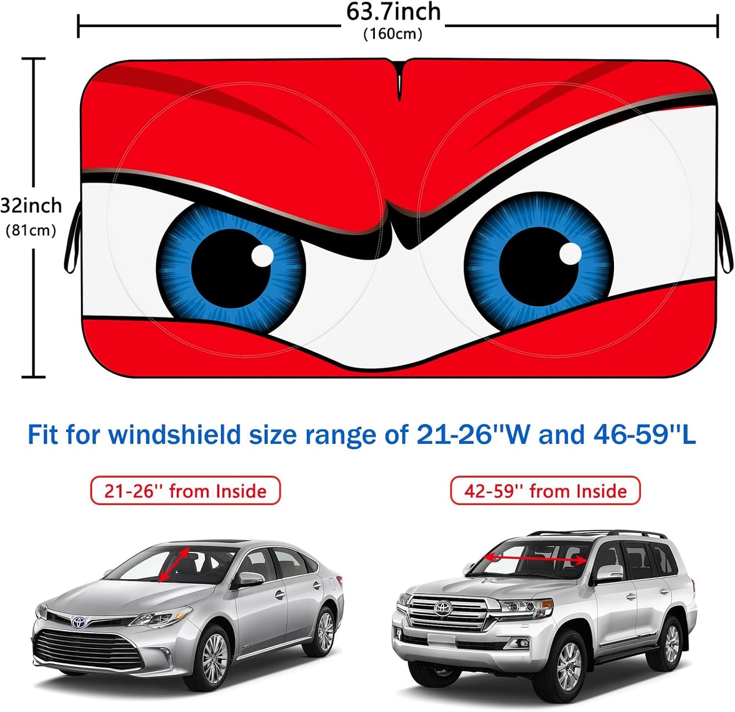 Car Windshield Sun Shade – Funny Cartoon Eyes Foldable Visor 63.7"x32" ☀️🚗