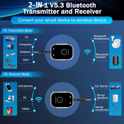 🎧 2-in-1 Bluetooth 5.3 Transmitter & Receiver – Connect AirPods, Gym Gear, or Car Audio Wirelessly ⚡🎵