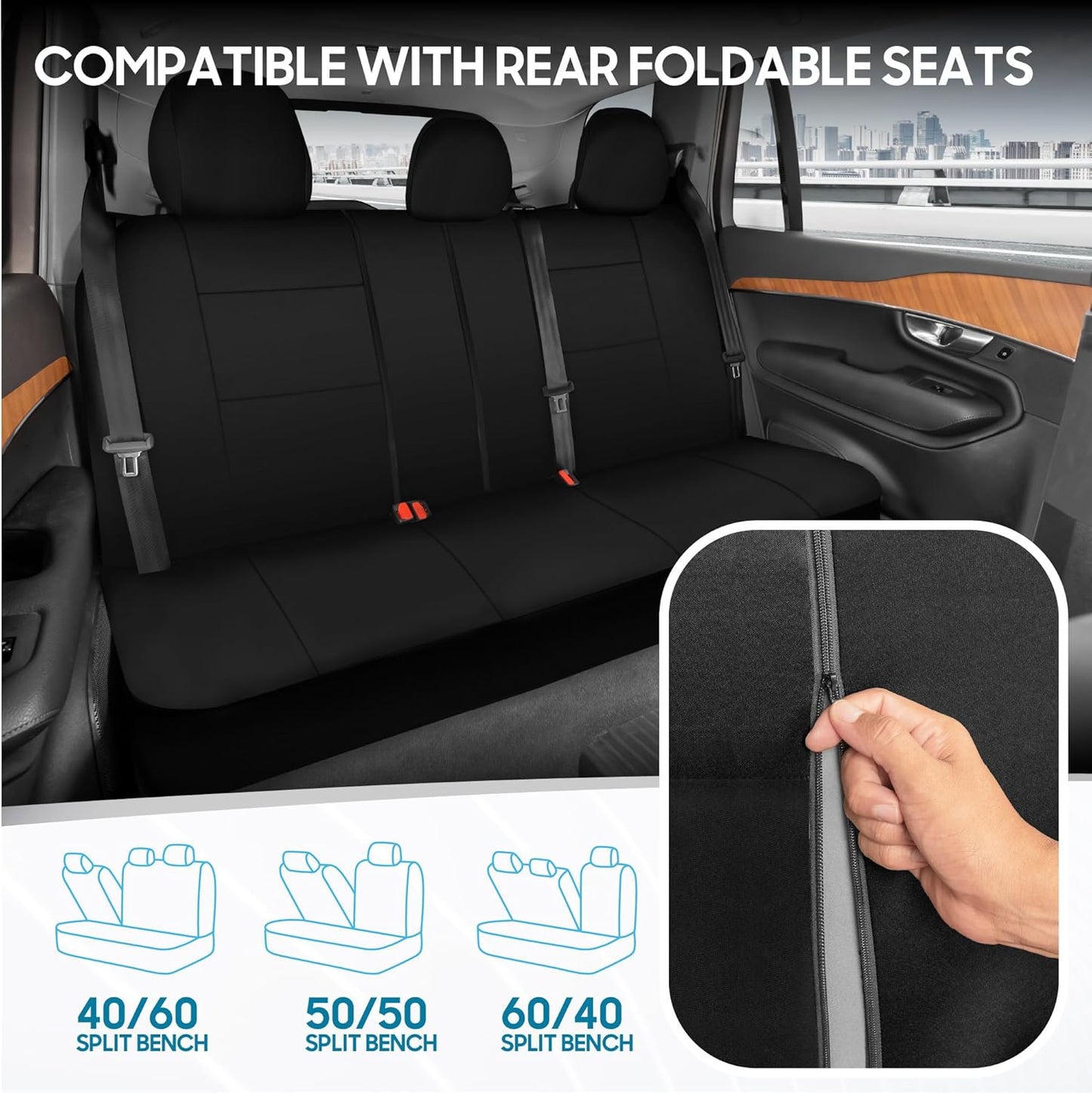 Upgrade Your Vehicle with  Solid Black Full Set Polypro Car Seat Covers – Easy Install for Front & Rear Split Bench Seats, Perfect for Cars, Trucks, SUVs, and Vans!