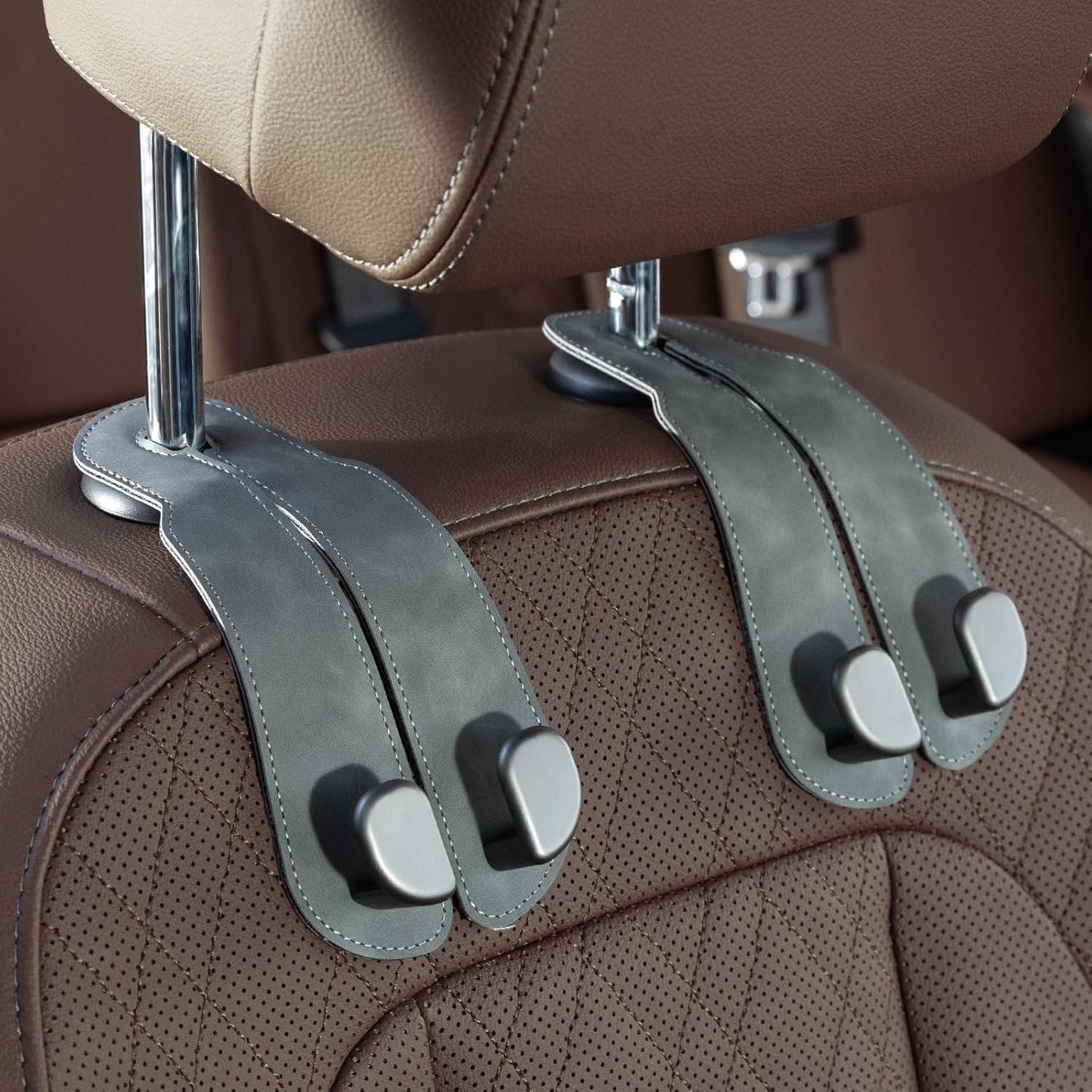 Premium Leather Car Purse Hook — Universal Seat Back Bag Holder (2-Pack)