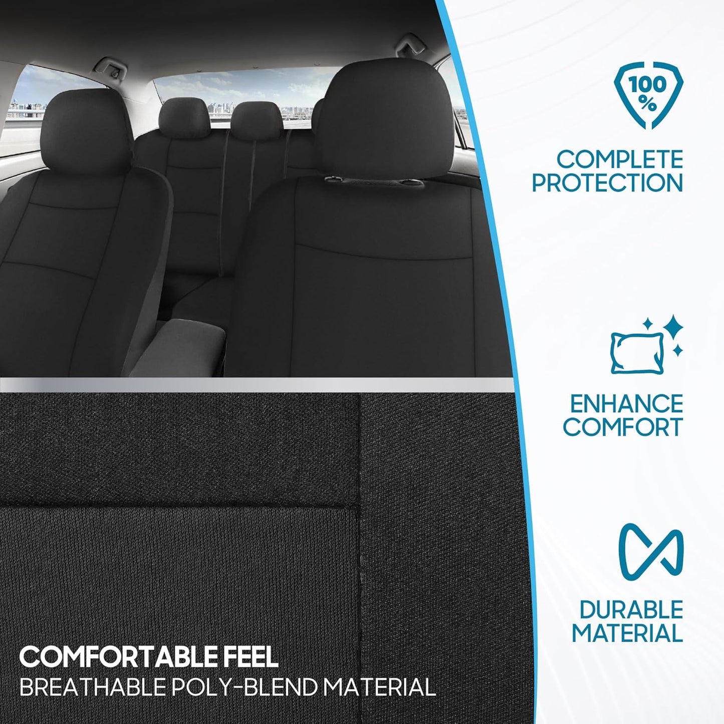 Upgrade Your Vehicle with  Solid Black Full Set Polypro Car Seat Covers – Easy Install for Front & Rear Split Bench Seats, Perfect for Cars, Trucks, SUVs, and Vans!