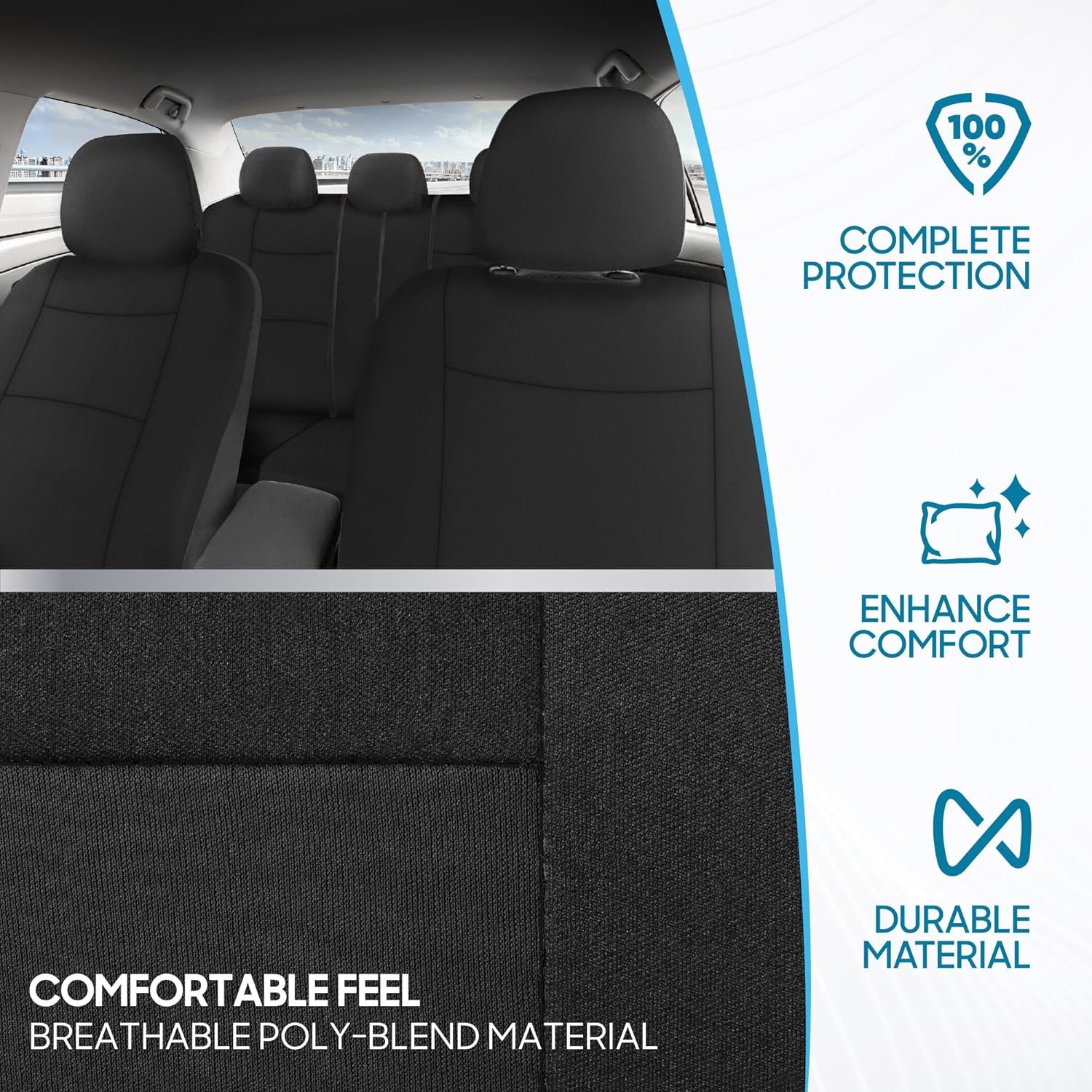 Upgrade Your Vehicle with  Solid Black Full Set Polypro Car Seat Covers – Easy Install for Front & Rear Split Bench Seats, Perfect for Cars, Trucks, SUVs, and Vans!