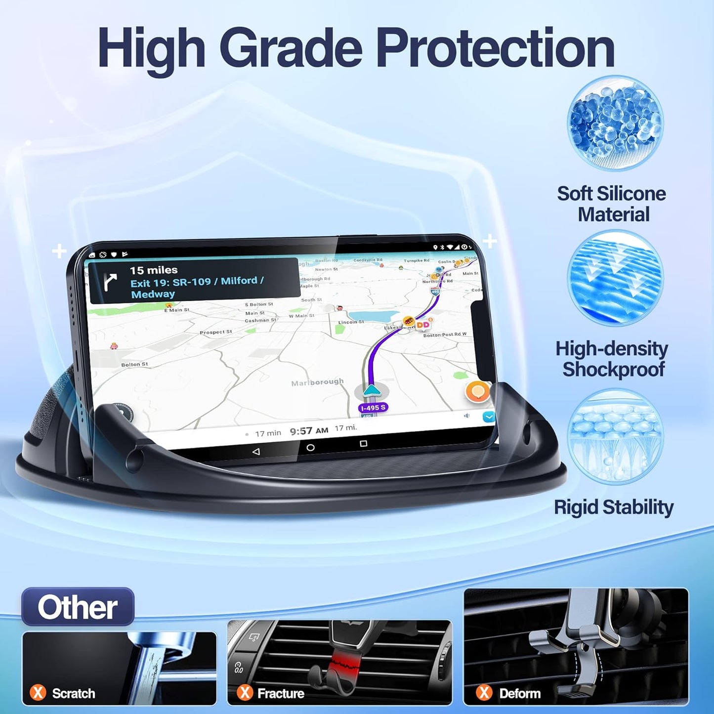 Ultimate Slip-Free Car Phone Holder & Dashboard Mat - Perfect for Smartphones & GPS with Universal Compatibility in Sleek Black