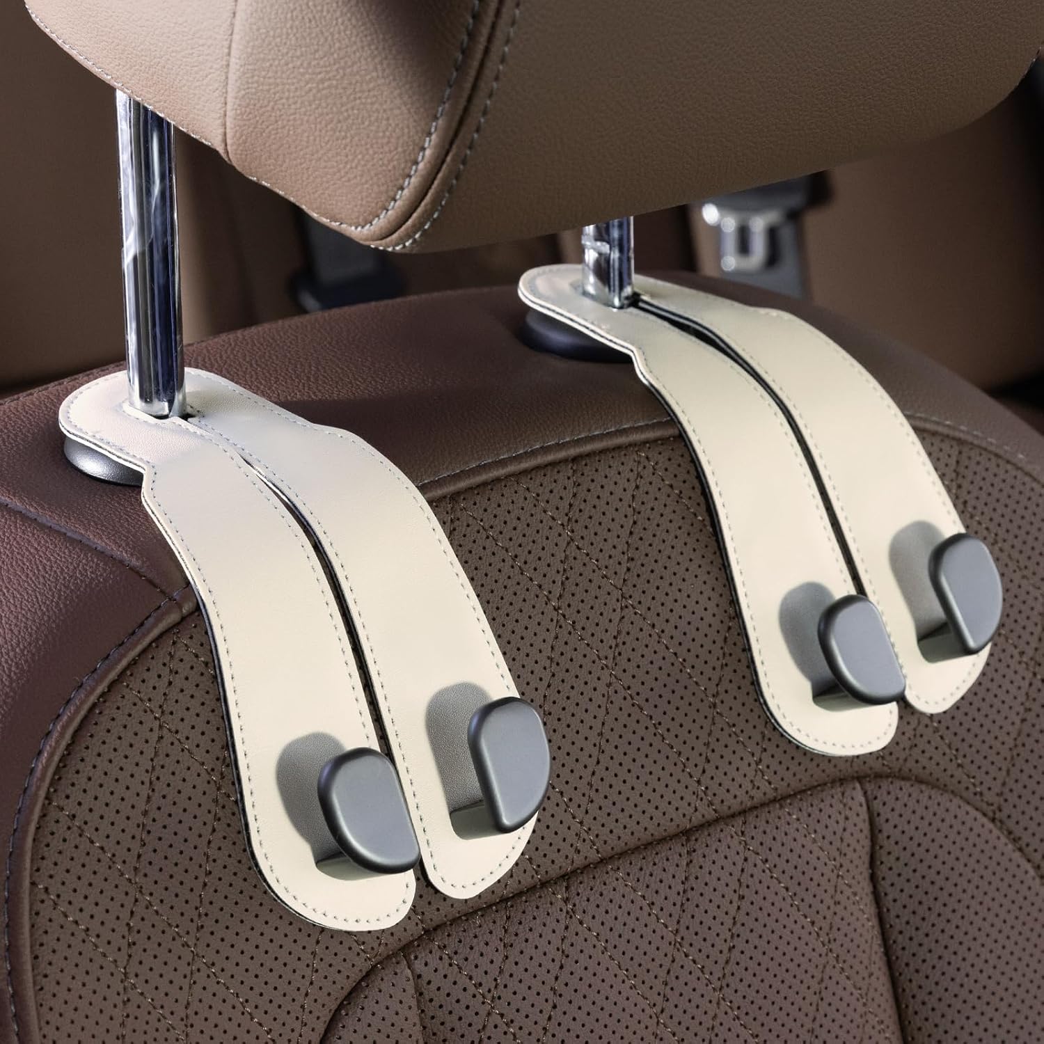 Premium Leather Car Purse Hook — Universal Seat Back Bag Holder (2-Pack)