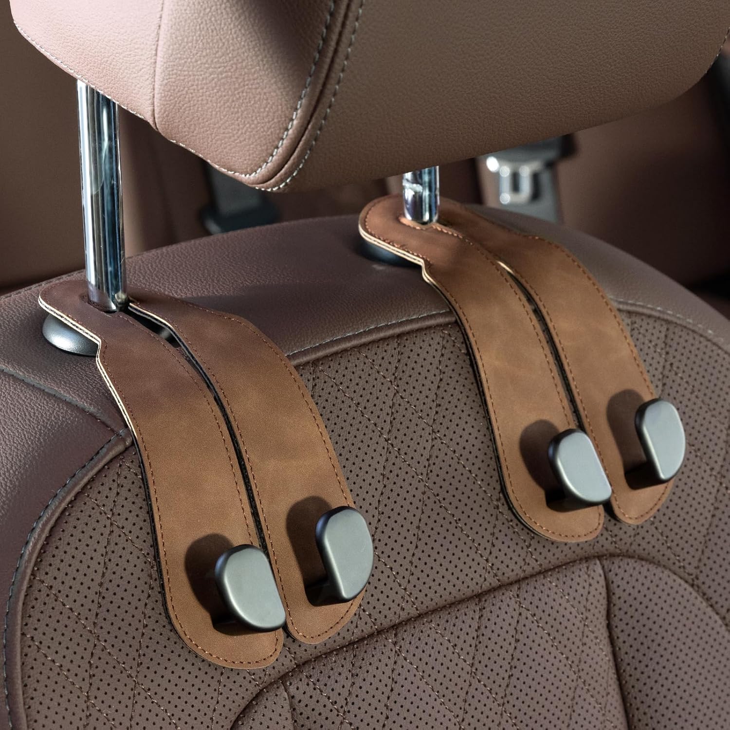 Premium Leather Car Purse Hook — Universal Seat Back Bag Holder (2-Pack)