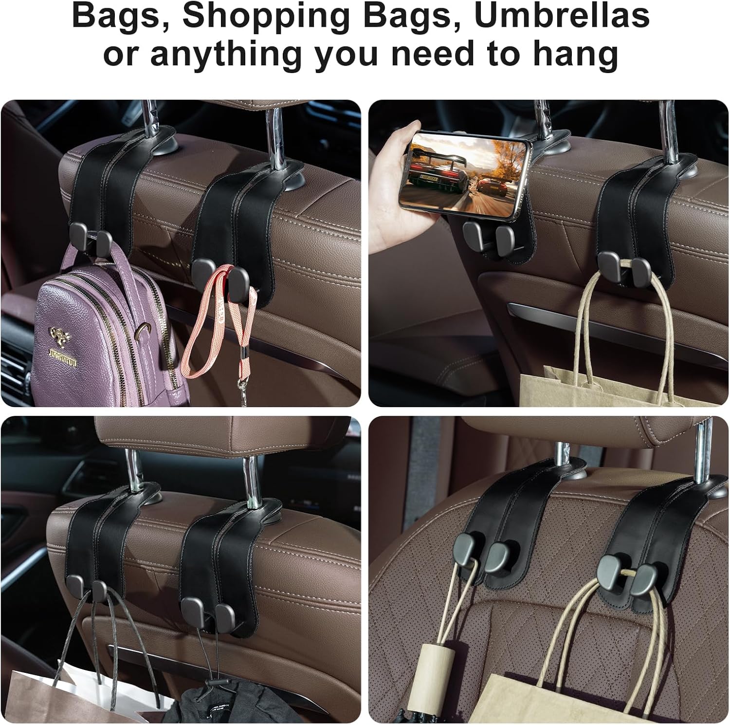 Premium Leather Car Purse Hook — Universal Seat Back Bag Holder (2-Pack)